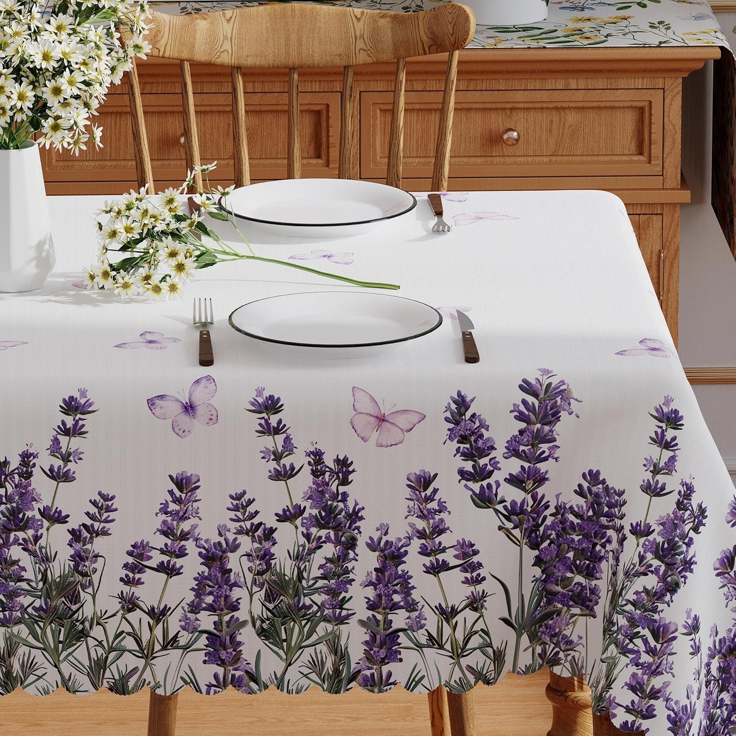 Mantel rectangular primavera 52x70 pulgadas con mariposas lavanda acuarela
