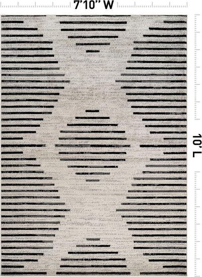 Alfombra abstracta pelo bajo respaldo yute 7x10ft color crema