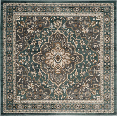 Alfombra cuadrada 8ft color verde azulado y gris sala comedor