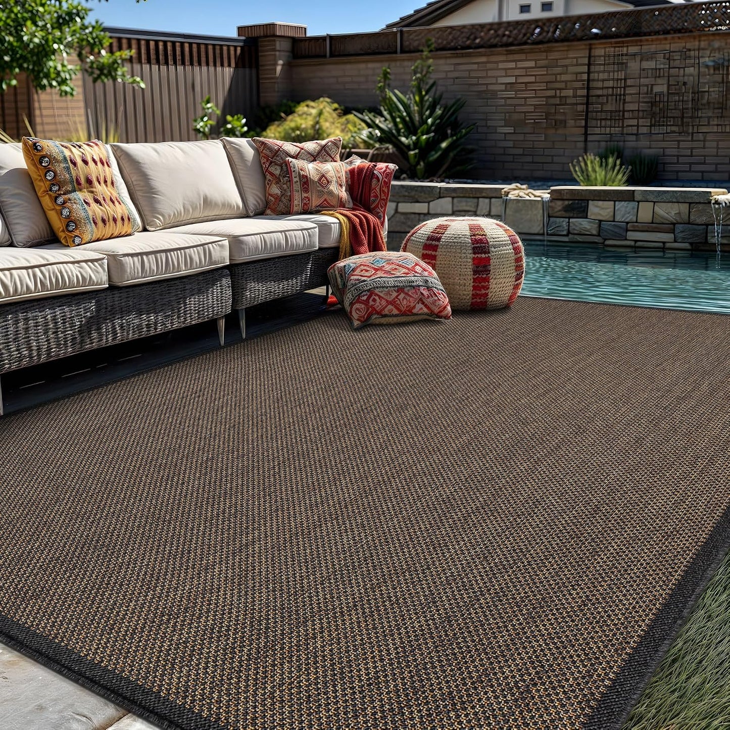 Alfombra tejido plano estilo yute 5x7ft gris oscuro