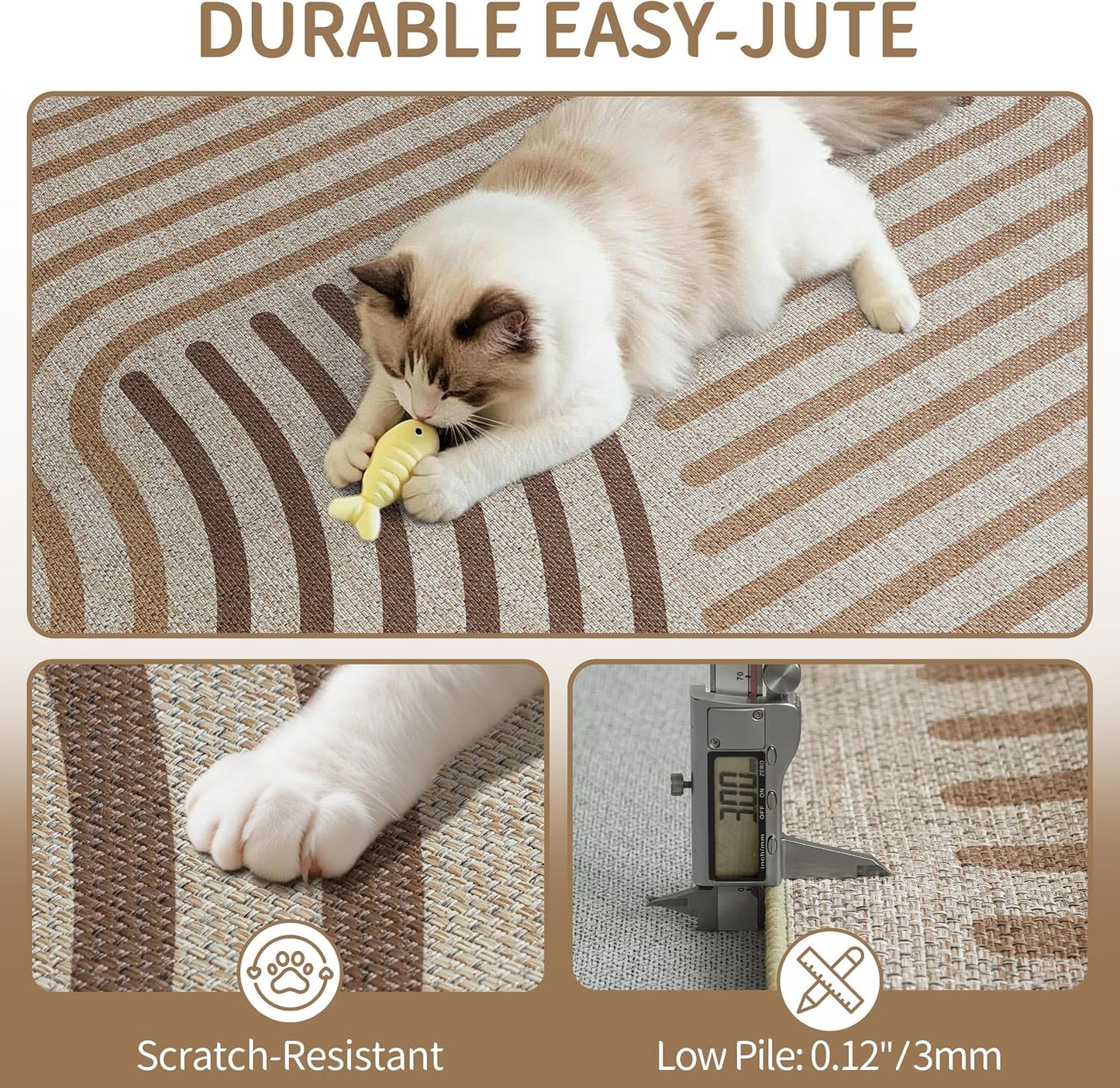 Alfombra yute 3x5m estilo bohemio pelo corto lavable