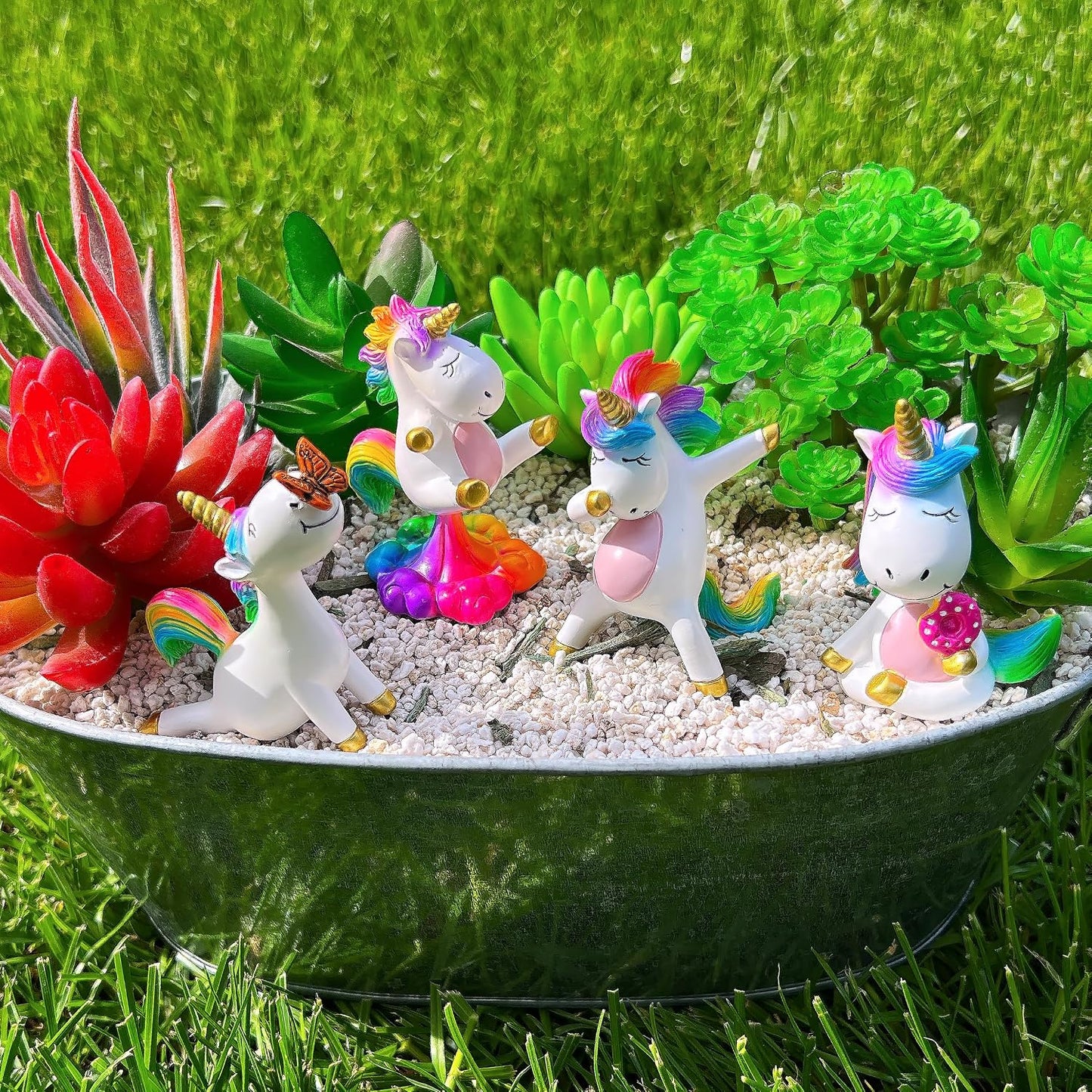 Juego 4 figuras unicornio miniatura jardín hadas