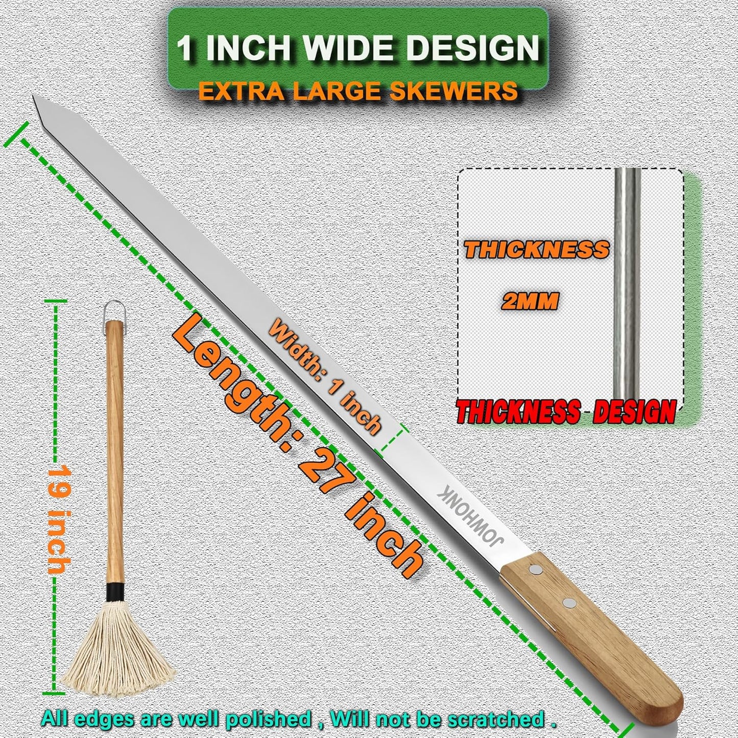 Brochetas barbacoa 27pulg acero inox 8 pinchos