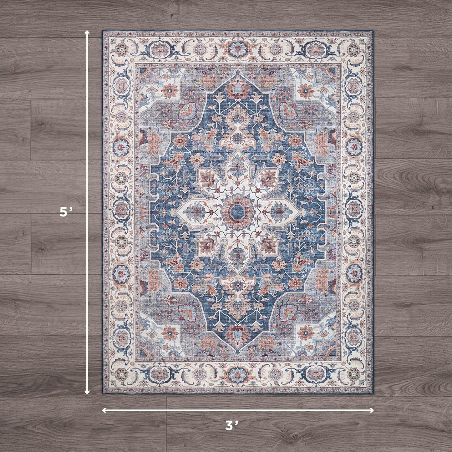 Alfombra felpilla estampada 3x5ft color azul marino