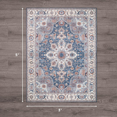 Alfombra felpilla estampada 3x5ft color azul marino