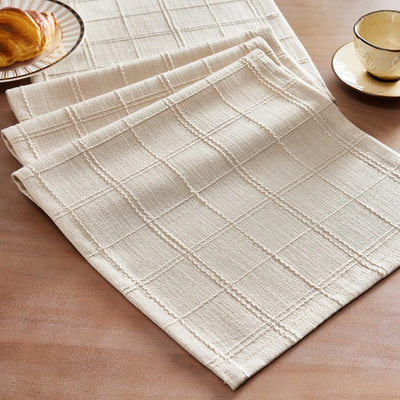 Camino de mesa de lino a cuadros beige tejido texturizado 13 x 36 pulgadas