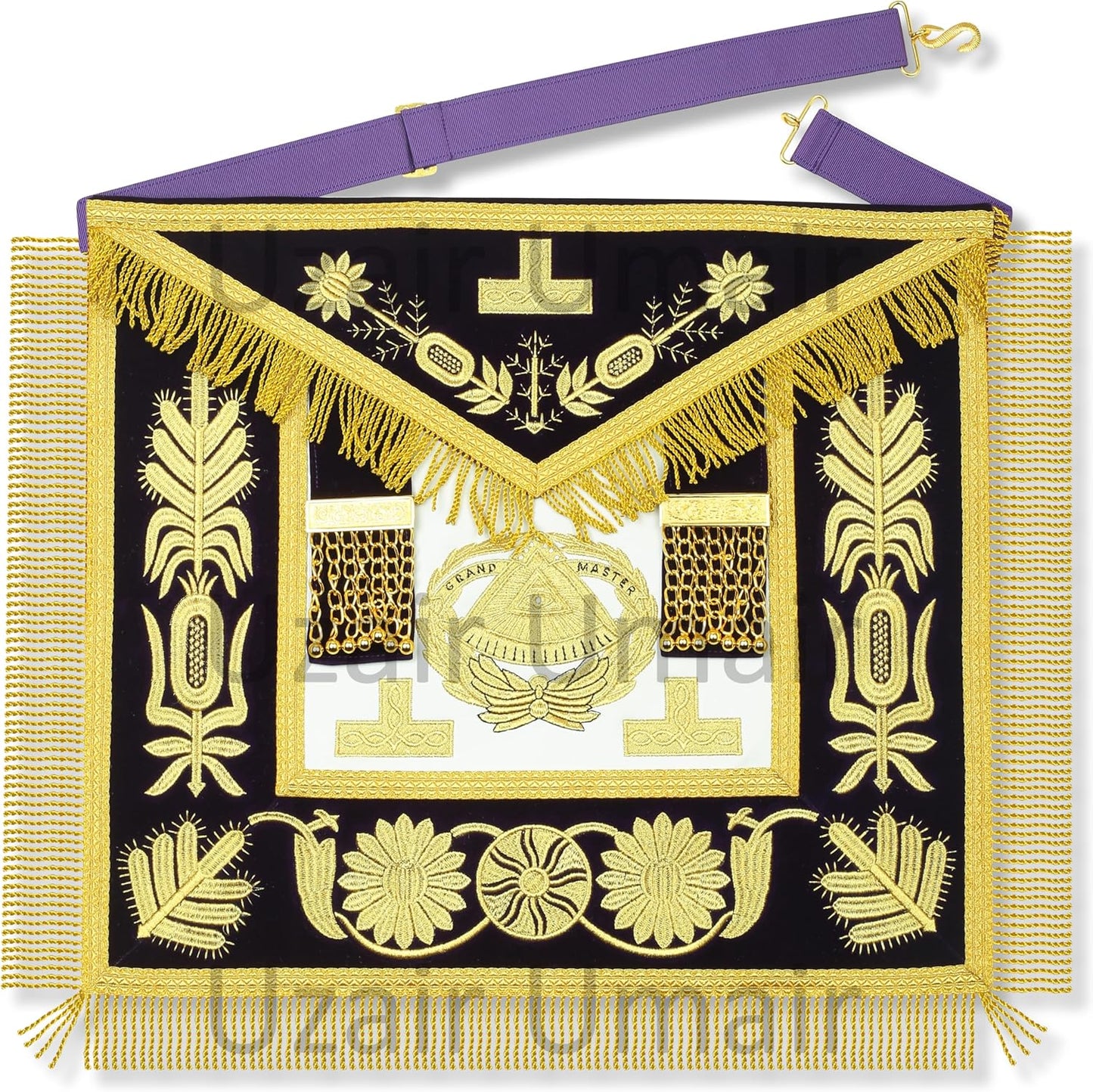 Delantal Masonic 18x16 Dorado Algodón Bordado