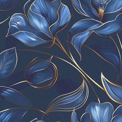 Papel tapiz autoadhesivo floral azul marino y dorado 17x39pulg