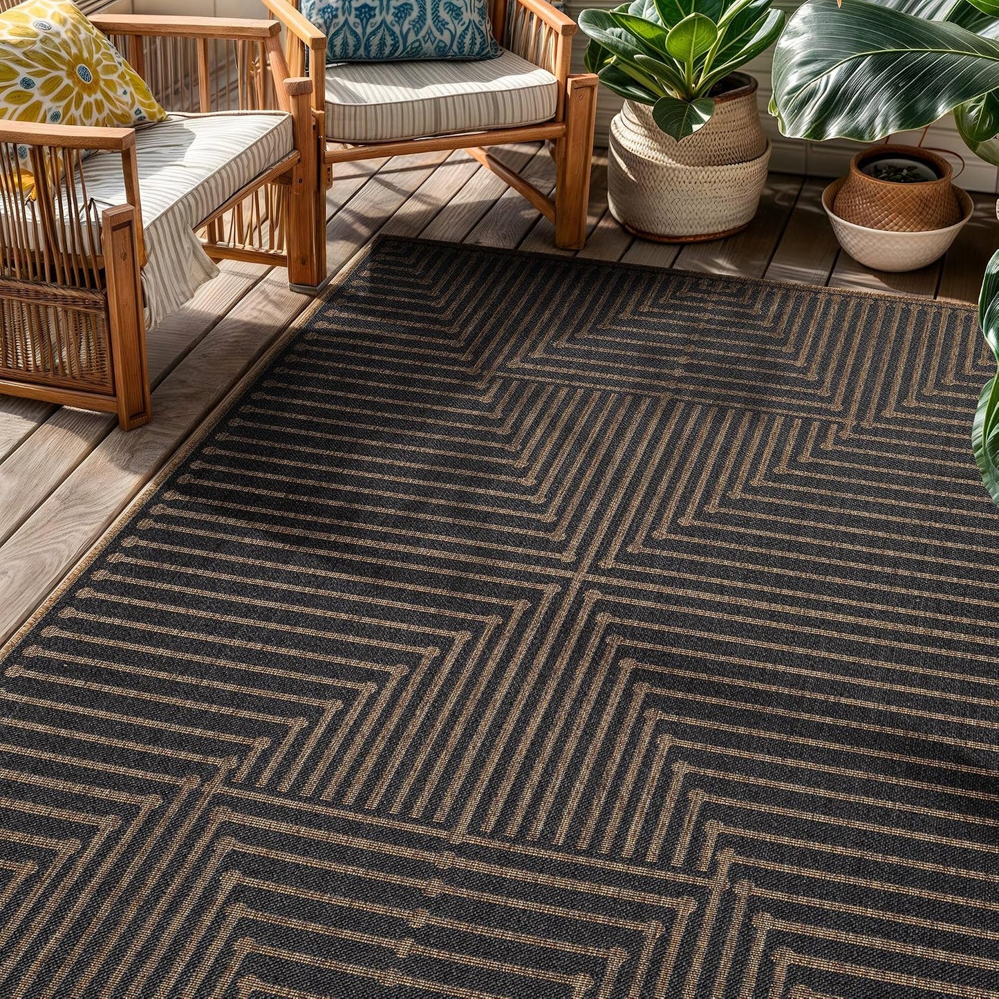 Alfombra tejido plano estilo yute 5x7ft gris oscuro/natural