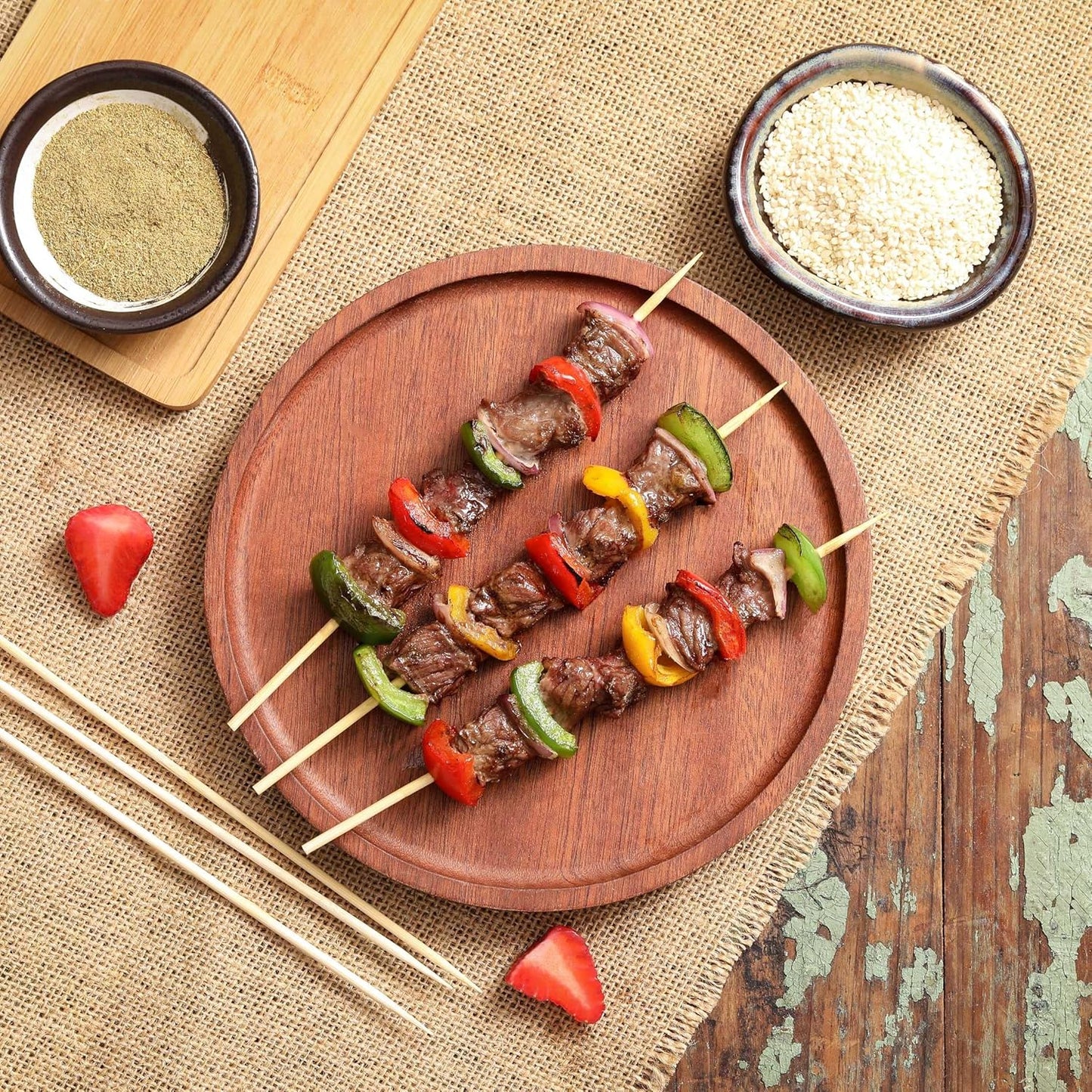 200 Pzas Pinchos Bambú 12pulg para Aperitivos Kebabs
