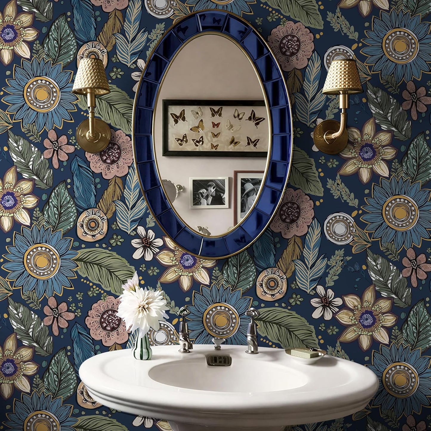Papel tapiz bohemio azul vintage autoadhesivo extraíble
