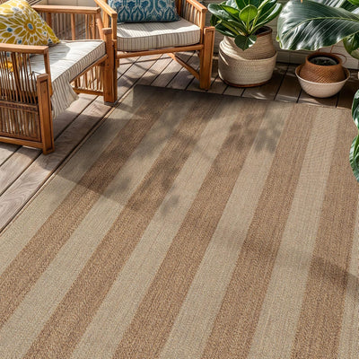 Alfombra tejida plana rayas 4x6ft para patio y porche color arena