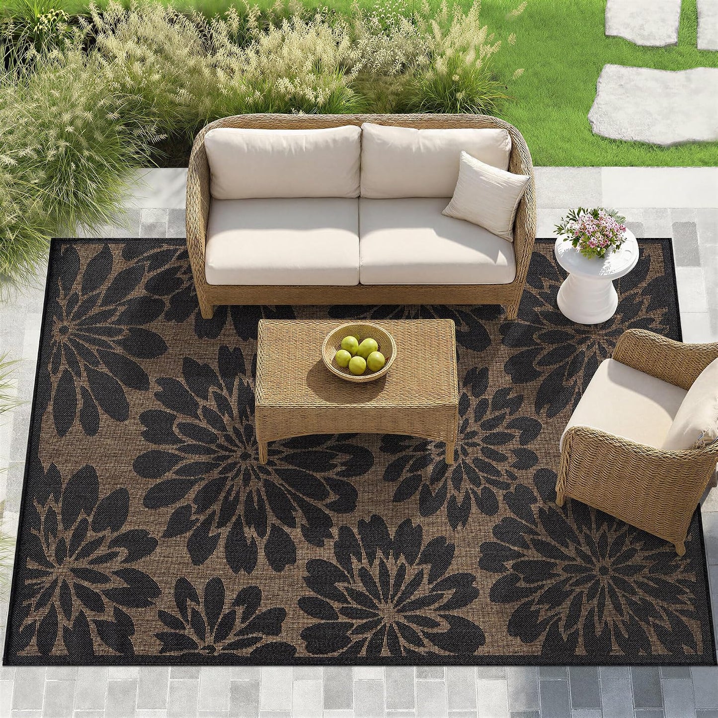 Alfombra tejida plana yute 9x12ft gris oscuro/natural
