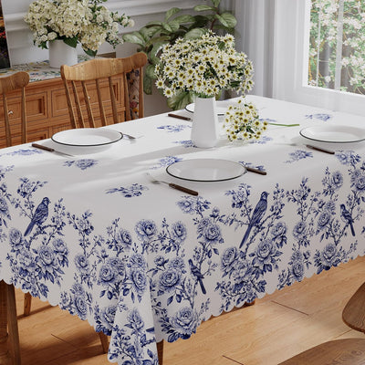 Mantel rectangular primaveral 60x84 pulgadas azul floral lavable impermeable