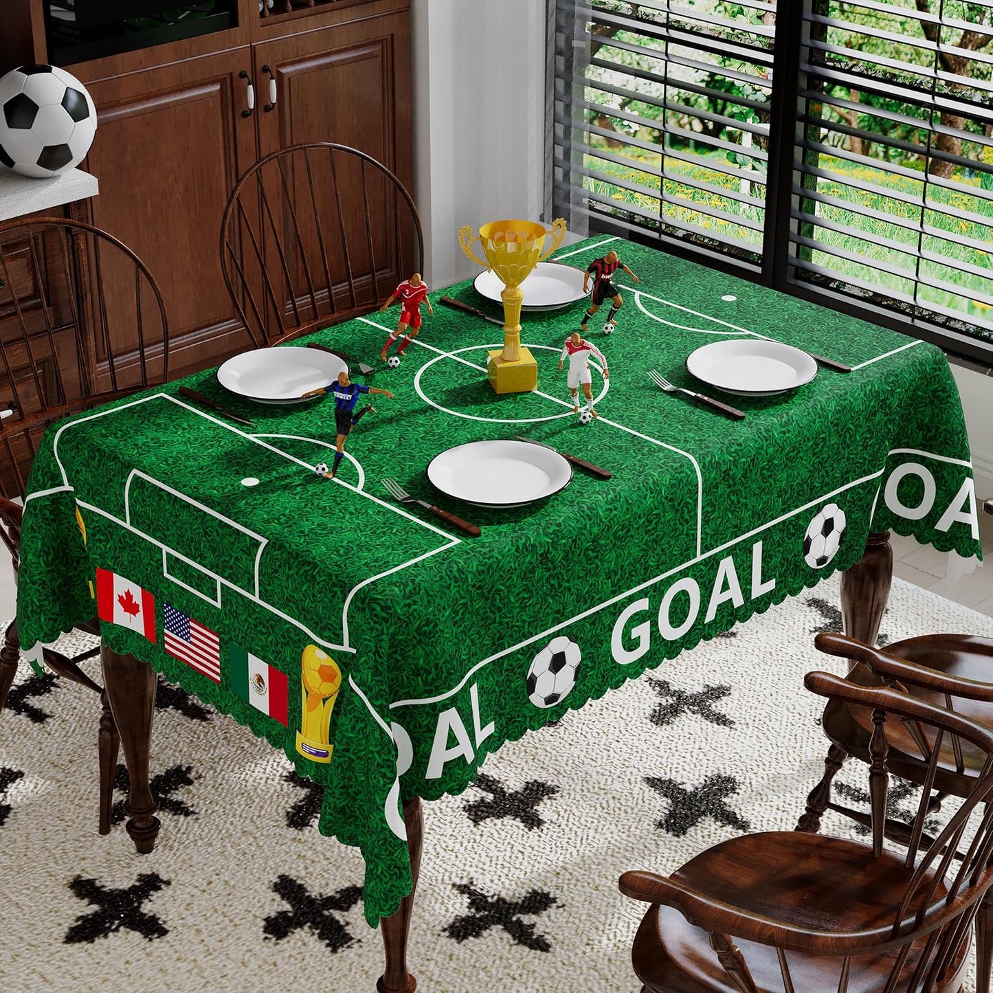 Mantel rectangular de fútbol 60 x 84 pulgadas lavable para fiesta 2026