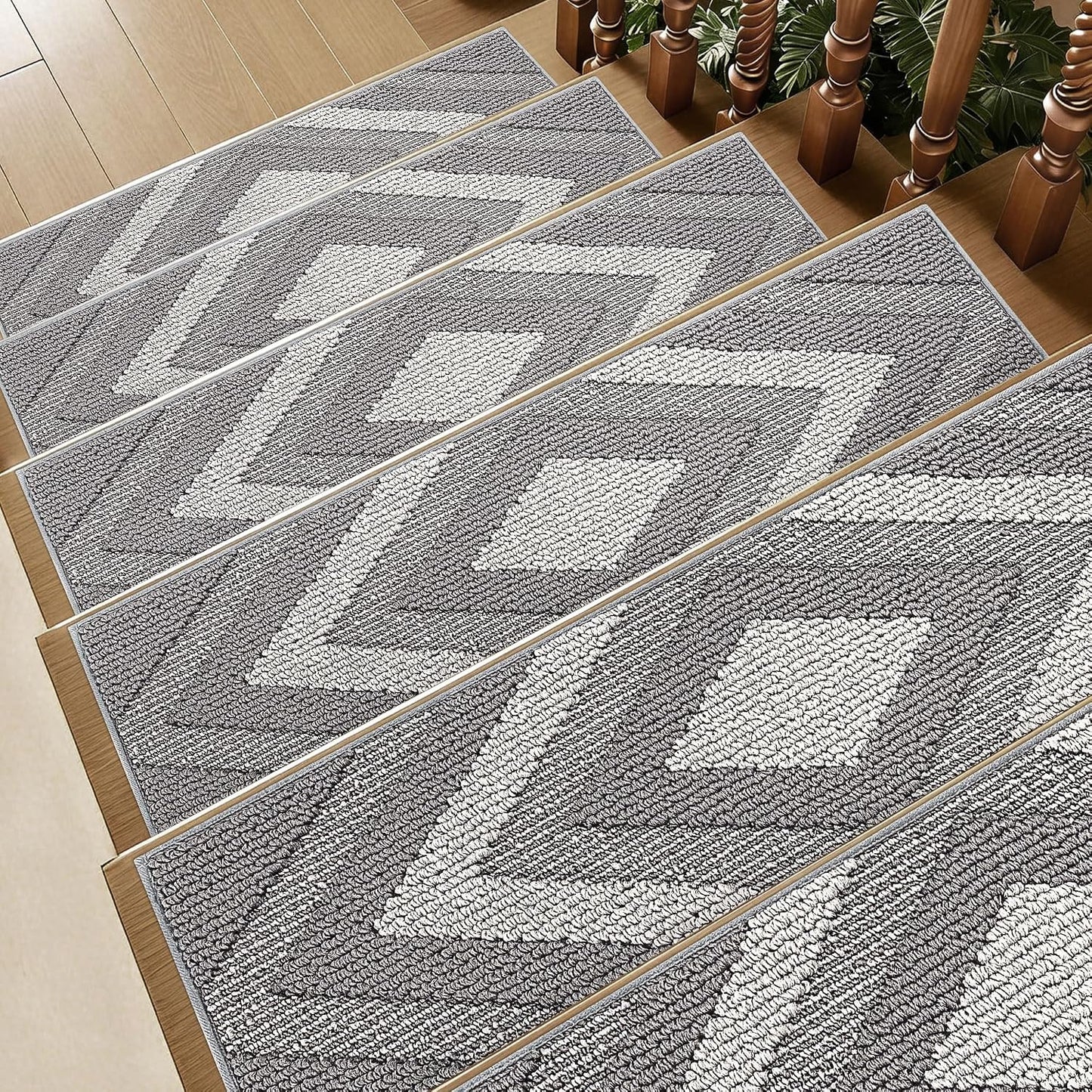 Set 4 peldaños madera alfombras antideslizantes 9x28pulg