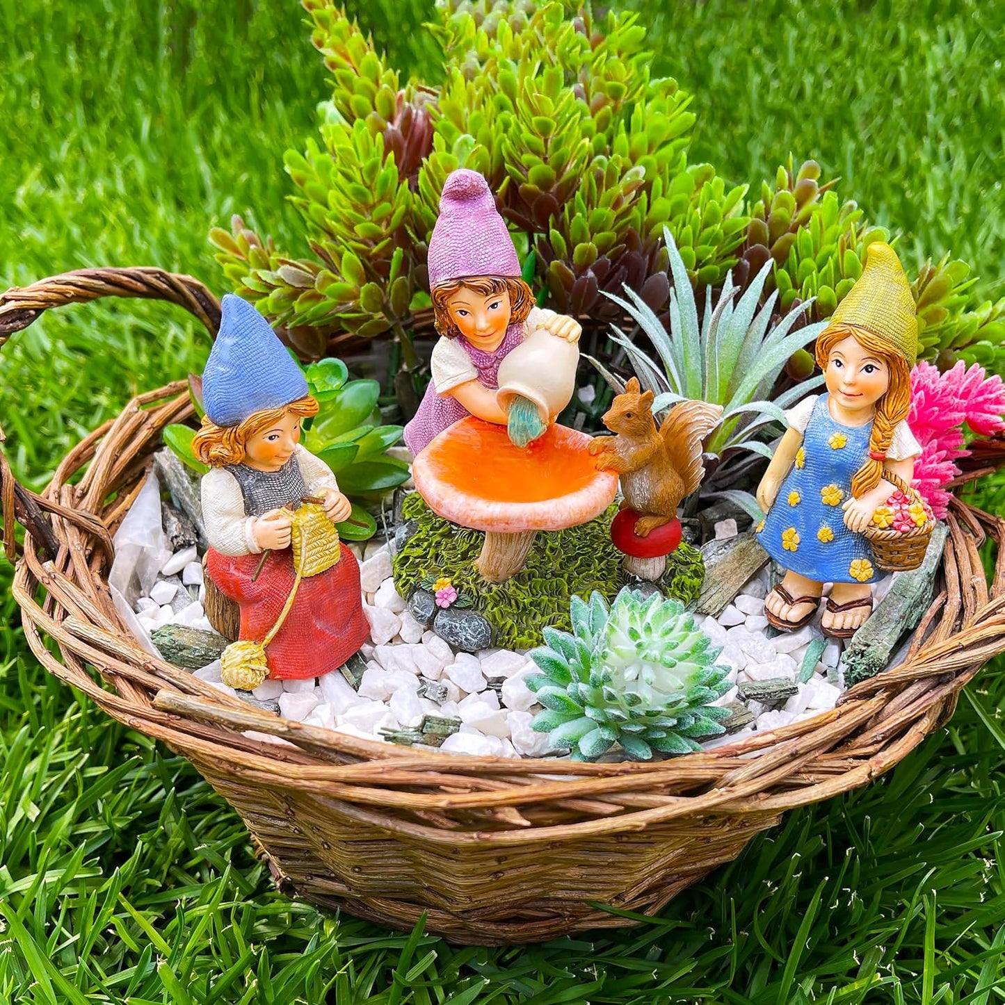 Figuras gnomos jardín 3 Pzas 3.5pulg decoración exterior e interior