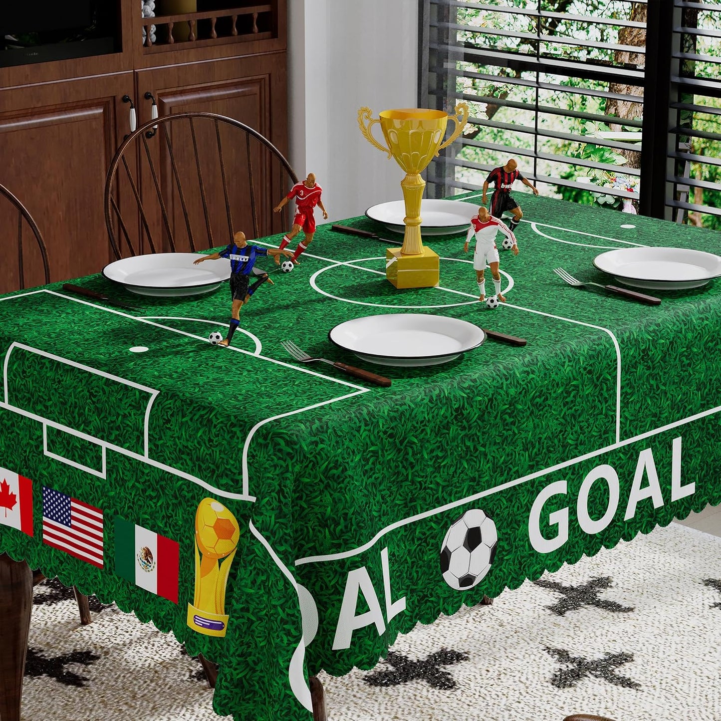 Mantel rectangular de fútbol 60 x 84 pulgadas lavable para fiesta 2026