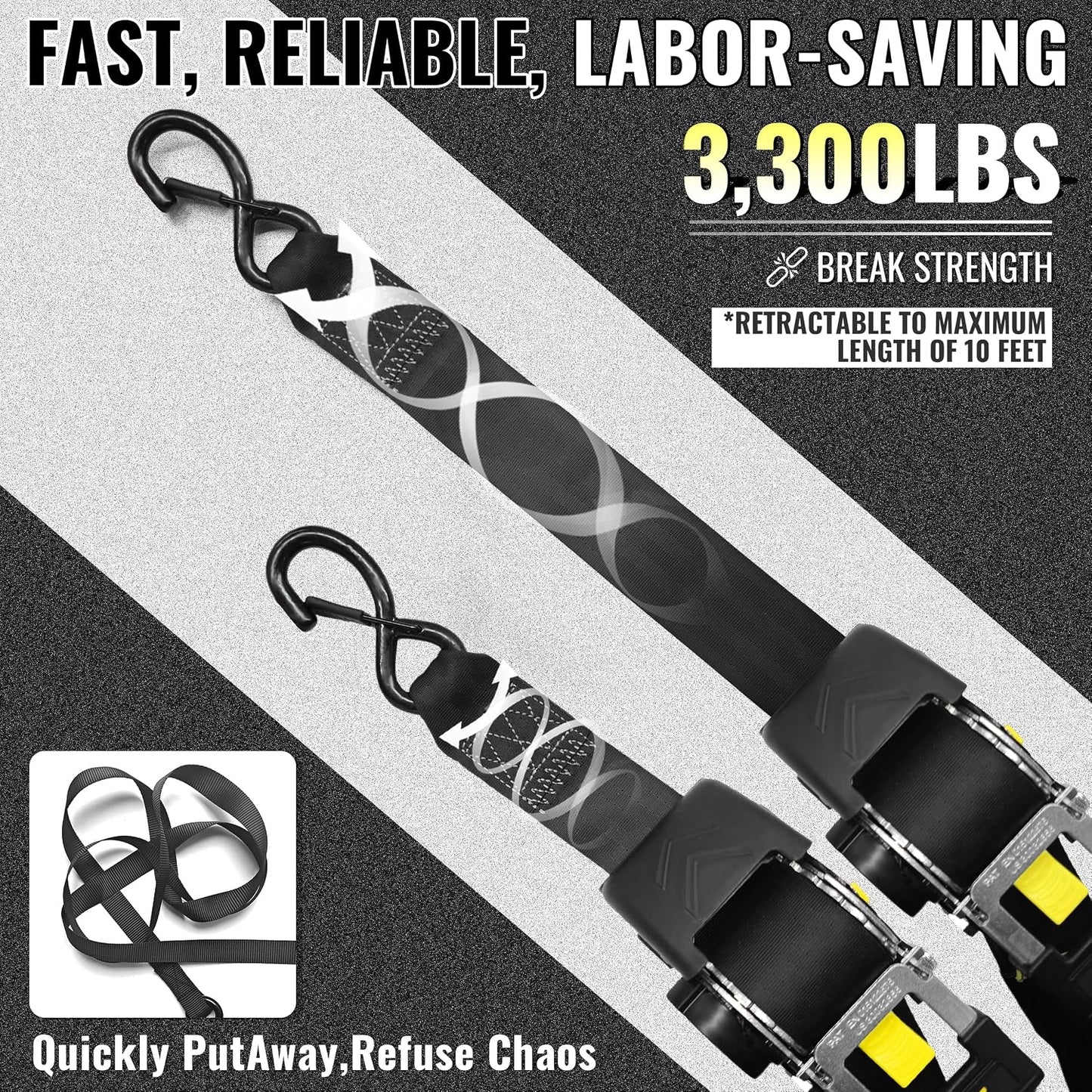 Correas trinquete retráctiles 2pulg x10ft 4 juegos 3300lb